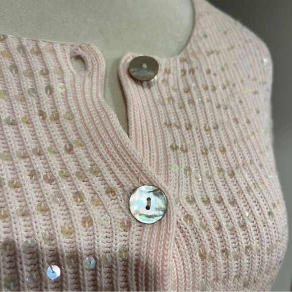 Button down sequin pale baby pink cardigan size medium - Picture 4 of 14